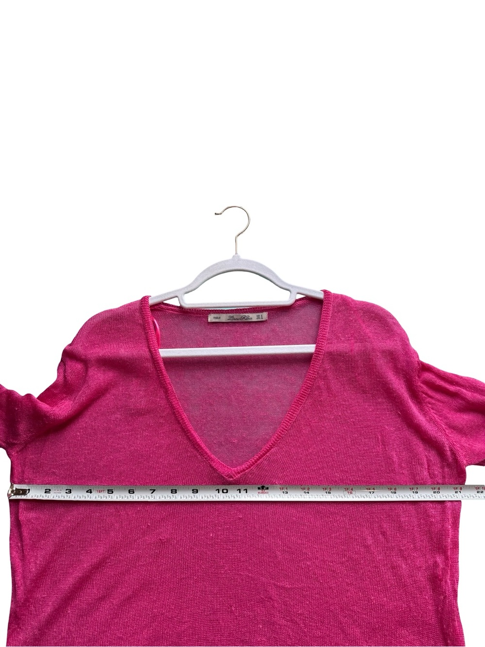 Zara Knit Bright Pink V-Neck Lightweight Sweater Semi Sheer Size M Spring - Picture 7 of 12